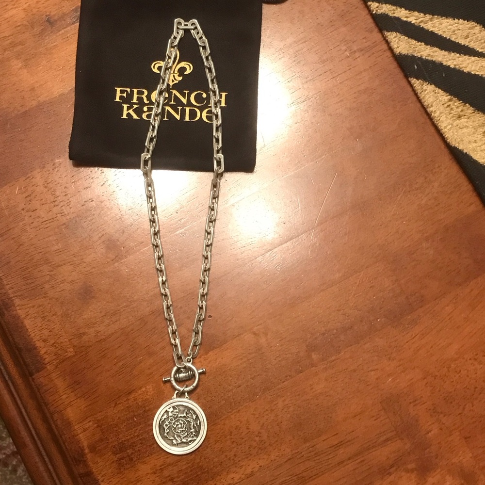 French Kande Toggle Silver Necklace with Medallion - Picture 4 of 6